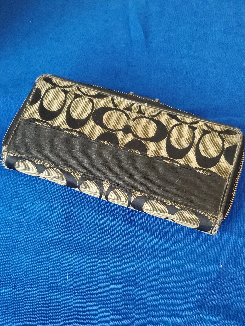 Vintage Coach Signature Canvas Checkbook Wallet Black Flap French Purse